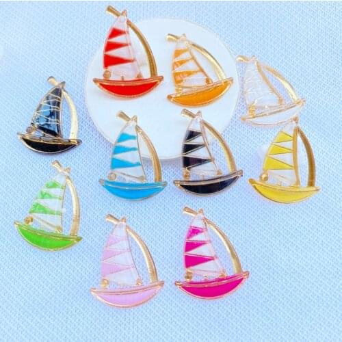 10Pcs New Resin Cute Mini A Sailboat With A Hole Flat back Cabochons Scrapbooking DIY Jewelry Craft Decoration Accessorie J94