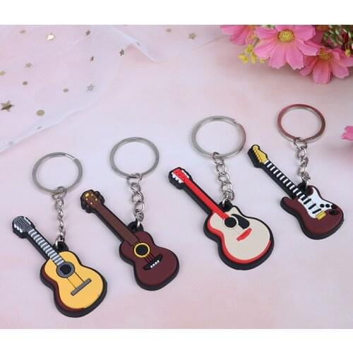 2Pcs Soft Silicone Instrument Keychain Folk Electric Classical Guitar Ukulele