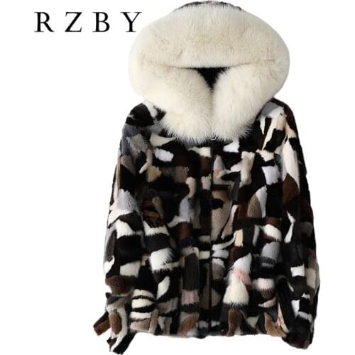 2020 Women Natural Mink Fur Coat Fox Hair Hooded Fashionable Multi-Color Real Leather Jacket New Short Mujer Chaqueta RZBY245