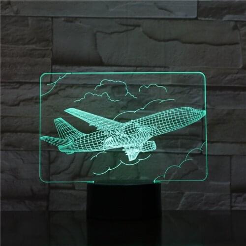 3D Light Air Plane Model Creative Night Light Touch Plane Desk Lamp LED Illusion Lamp Hologram 7 Colors Memorial Light -0643