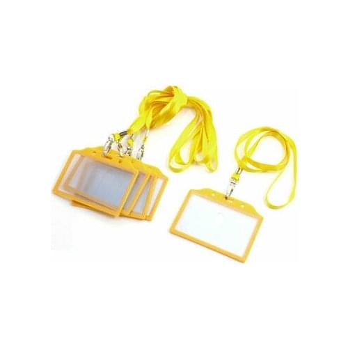 5Pcs Yellow Horizontal Workers Working ID Name Card Holder Case w Neck Strap