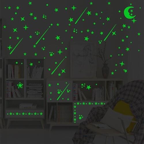 597pcs Moon Stars Dots Meteor shower Green Luminous Wall Sticker Children Room Ceiling Stairs Decoration Fluorescent Mural Decal