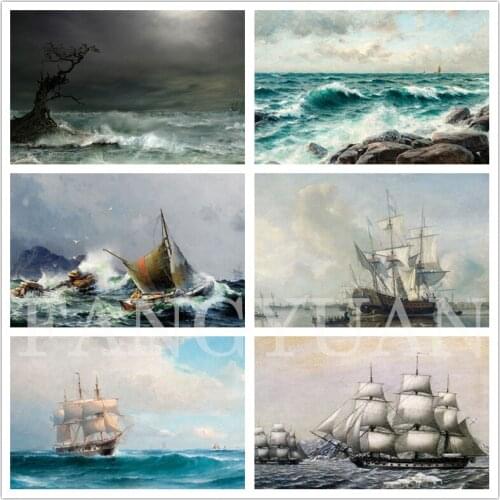 Diy 5D Diamond Embroidery Ship Seascape Cross Stitch Scenery Diamond Painting Full Square Round Drill Mosaic Home Decor Gift