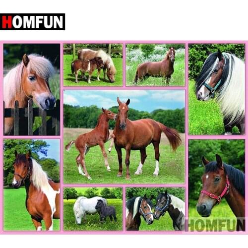 HOMFUN 5D DIY Diamond Painting Full Square/Round Drill "Animal horse" 3D Embroidery Cross Stitch gift Home Decor Gift A08217