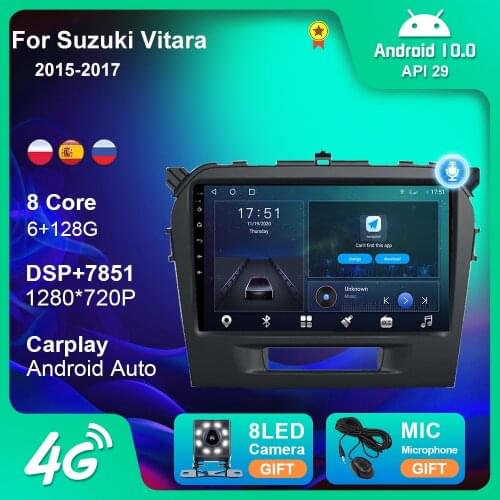 6+128G Android 10 Car 4G WIFI Radio Navigation GPS For Suzuki Vitara 4 2014-2018 Multimedia Player Radio 2 Din DVD BT Carplay