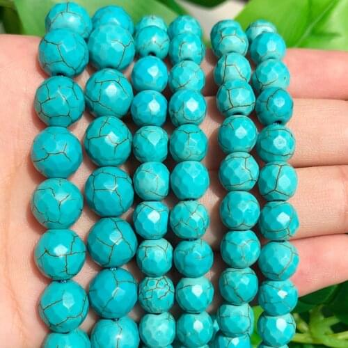 4/6/8/10/12mm Facted Natural Blue Turquoises Stone Beads For Diy Bracelet Accessories Jewellery Making 15 inch