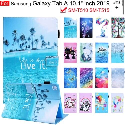 Case For Samsung Galaxy Tab A 10.1" inch 2019 SM-T510 SM-T515 10.1 inch Funda PU Leather Stand Tablet Fashion Cartoon T510 Cover