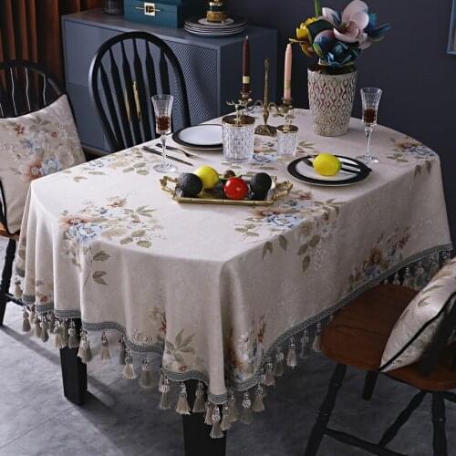 Europe Floral Tassels Oval Table Cover Party Kitchen Coffee Tea Dining Elegant Tablecloth for Table Home Decoration Christmas
