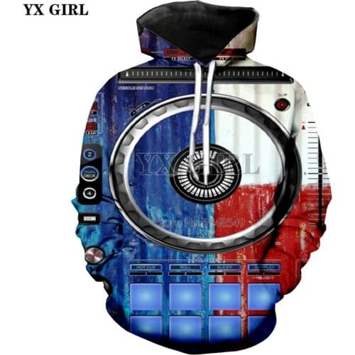 YX GIRL Vinyl DJ Music Studio 3D All Over Print Hoodies 2018 New Fashion Men/Women Sweatshirt Hip Hop Jumper Casual Hoodie