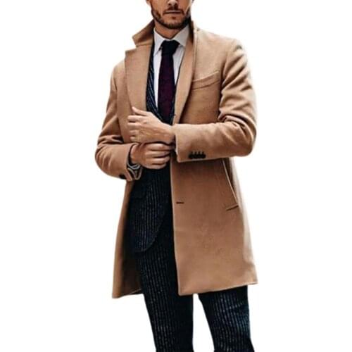 Classic Autumn Winter Long Jacket Men Khaki Trench Coat Single-breasted Turn-down Collar British Style Formal Thermal Men Coat