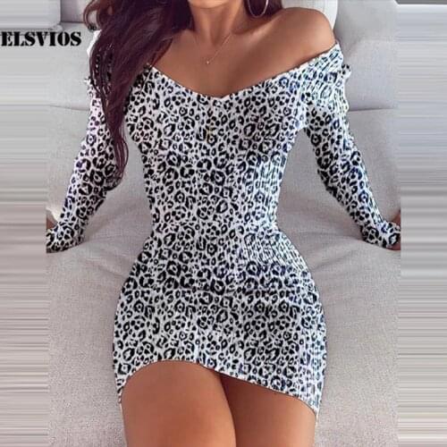 Sexy Fashion V Neck Leopard Print Fall Winter Short Dress Casual Long Sleeves Slim Party Mini Dresses Elegant Office Lady Dress
