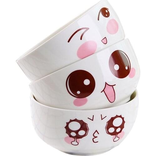 Creative cute cartoon expression ceramic bowl domestic rice soup bowl eating noodles bowl porcelain dinner sets