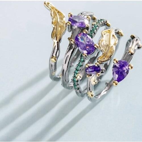 Fashion Black Gold Color Rings Gothic style Crystal Vintage Party Ring Leaf for Women Female Vintage Dropshipping Jewelry Gifts