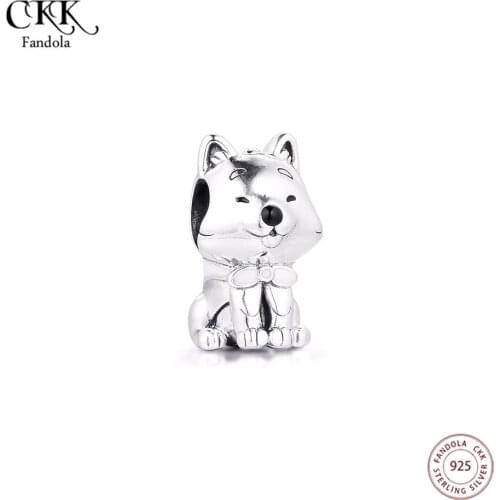 Genuine 925 Sterling Silver Japanese Akita Inu Dog Charms Fits Pandora Bracelet Metal Beads for Jewelry Making Bijoux 2020