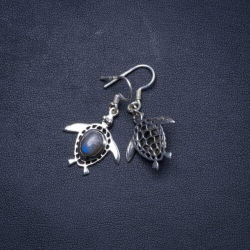 Natural Blue Fire Labradorite Handmade Unique 925 Sterling Silver Earrings 1.25" X4858