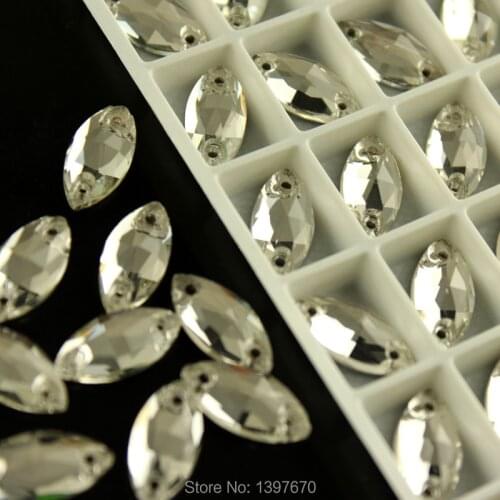 Navette All size sew on clear Sewing Glass flatback Crystals buttons with two holes handcraft accessaries