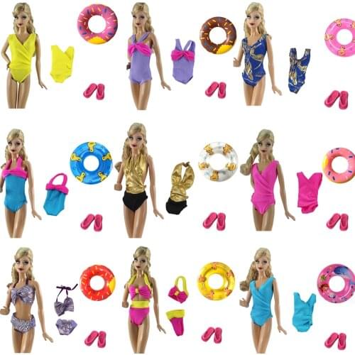 NK One Set Swimwear Bathing Swimsuit Slippers Swimming Buoy Lifebelt Ring For Barbie Doll Accessories Best Girl' Gift 6X JJ
