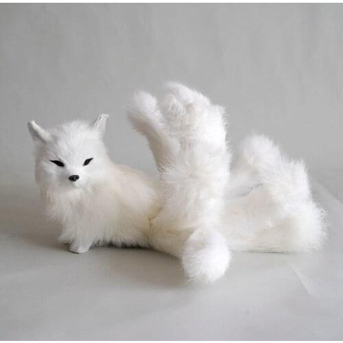 New real life nine-tails fox model plastic&furs white fox doll gift about 30x9x14cm xf2792
