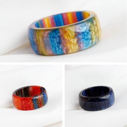 New Colorful Shiny Resin Acrylic Geometric Round Rings For Women Men Simple Rainbow Color Glitter Ring For Couple Lover Jewelry