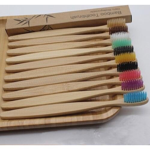 New design mixed color bamboo toothbrush Eco Friendly wooden Tooth Brush Soft bristle Tip Charcoal adults oral care toothbrush