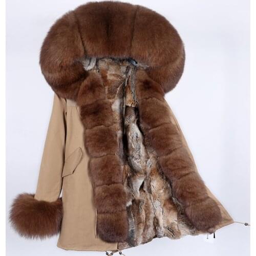 2021 Real Fur Coat Winter Jacket Women Long Parka Waterproof Big Natural Raccoon Fur Collar Hood Thick Warm Real Fur Liner