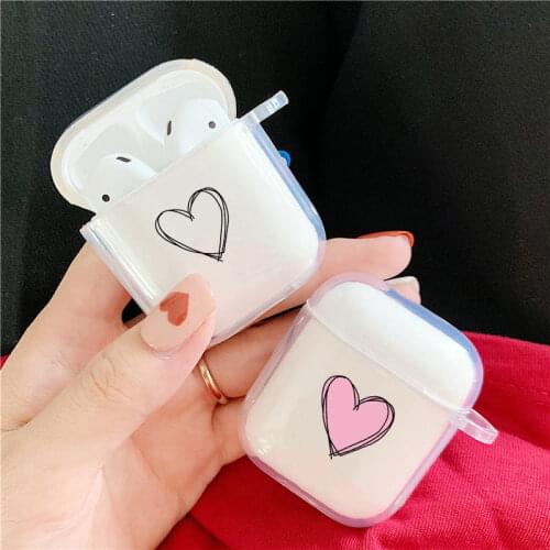 Cute Pink Love Heart Clear Earphone Case For Apple AirPods 2 1 Soft Transparent Protective Cover Pattern Charging Box Coque Capa