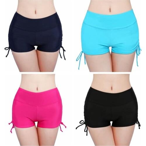 2021 Women’s Swim Shorts High Waist Sides Drawstring Stretch Sports Boyshorts Bathing Suit Tankini Bottoms Ladies Swimwear