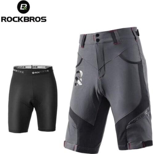 ROCKBROS 2 In 1 Men DH MTB Shorts Mountain Bike Loose Outdoor Downhill Shorts Cycling Shorts With 4D Padded Cycling Underpants