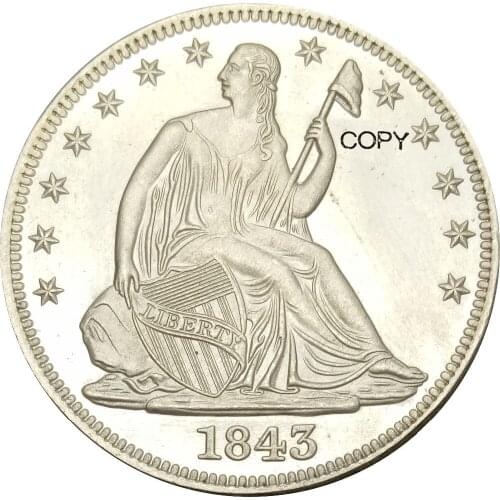 United States Liberty Seated Half Dollars No Motto Above Eagle 1843 Brass Plated Silver Copy Coin