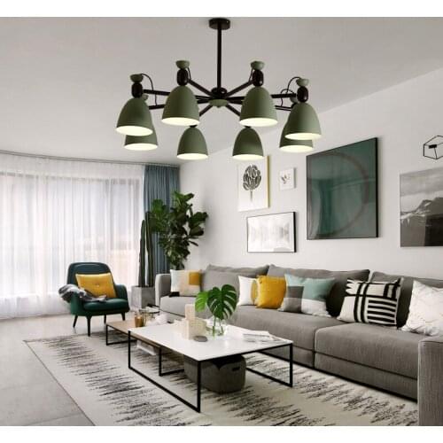Modern metal chandelier E27 led gray & green color universal head chandeliers for kitchen living room bedroom study MJ1111