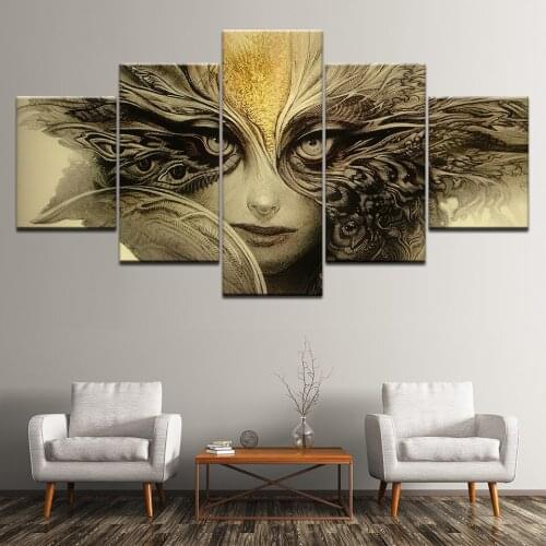 Dark horror fantasy art face eyes demon 5panel Modular home decor art wall poster Canvas painting print pictures Artwork