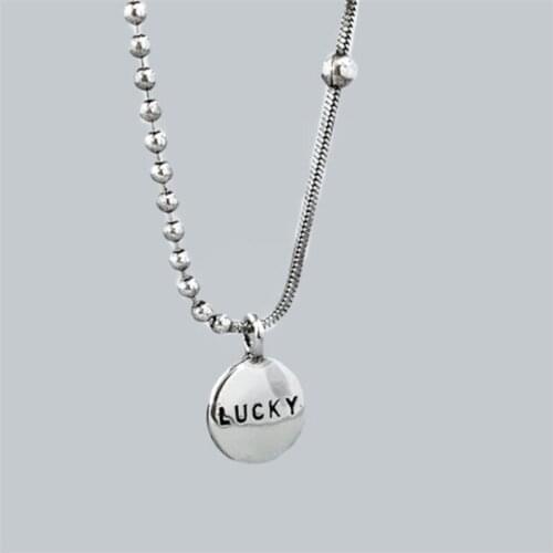 Lucky Letter Female Temperament Retro Glossy 925 Sterling Silver Jewelry Round Peas Personality Clavicle Chain Necklaces N227
