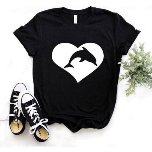 Dolphin heart Print Women tshirt Cotton Casual Funny t shirt Gift Lady Yong Girl Top Tee R673