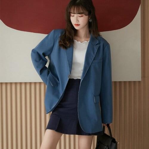 Ladies Loose Blue Vintage Blazer 2021 New Spring Autumn Women Blazers Jackets Casual Female Long Sleeve Suit Jackets Coat
