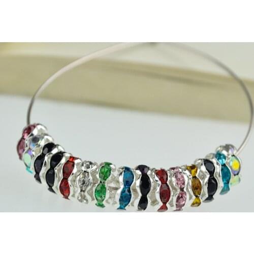 100Pcs 6MM Silver Plated Metal Charms Rhinestone Crystal Beads Rondelle Spacer Beads For Jewelry Making 10 Colors For Choose