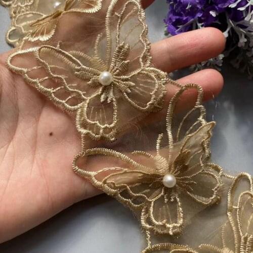 10X Gold Lace Trim Ribbon Mesh Bowknot Rhinestones Embroidered Patches Applique Fabric DIY Wedding Dress Sewing Supplies 5.5CM