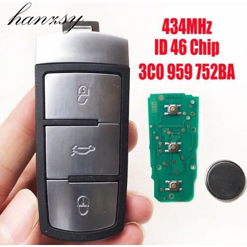 3 Buttons 434Mhz Smart Key For VW/Volkswagen Passat B6 3C B7 Magotan Smart Key CC With ID48 Chip 3C0 959 752 BA Car Remote Key