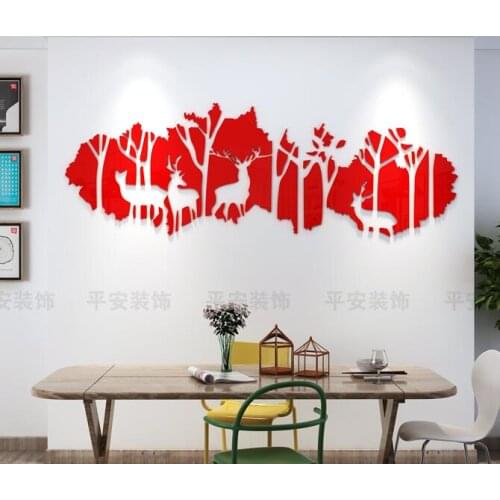 Acrylic 3d deers in forest wall stickers self-adhesive living room bedroom TV background wall decoration Nordic decoration