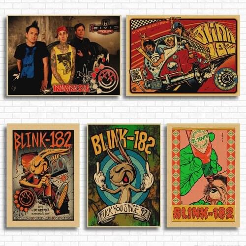 Blink 182 rock band Kraft retro punk rock poster European and American music team star drawing retro poster