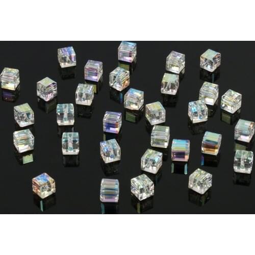 30/60/90pcs Transparent Square Shape AB Color Plated Glass Crystal Beads Loose Beads for Jewelry Making DIY Handmade Bracelet