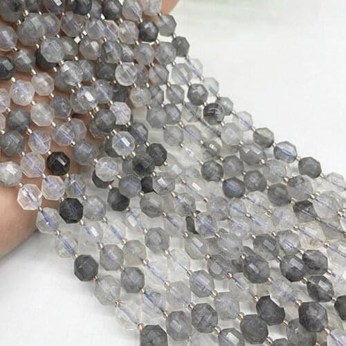 8mm Faceted Cutting Natural Cloud Crystal Stone Beads DIY Loose Grey Crystal Devil Crystal Barrel Bead For Jewelry Making