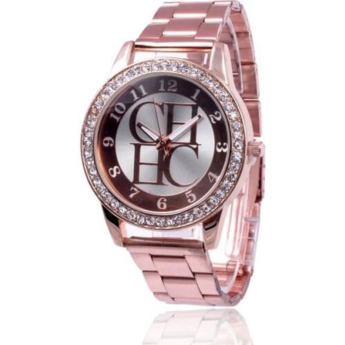 Luxury Brand CH New Rose Gold Crystal Casual Quartz Watch Women Rhinestone Stainless Steel Dress Watches Gift Montre Reloj Mujer