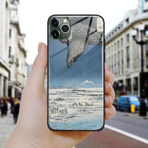 Japanese style A scene with Eagle Ukiyoe Silicone Glass Phone Case Cover For iPhone SE 6 6s 7 8 Plus X XR XS 11 12 Mini Pro Max