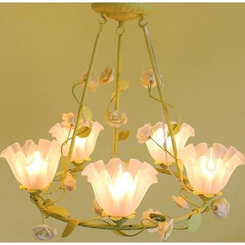 European Korean garden Pendant Lights pink yellow flowers rose bud children bedroom warm girl pendant lamps LO71310