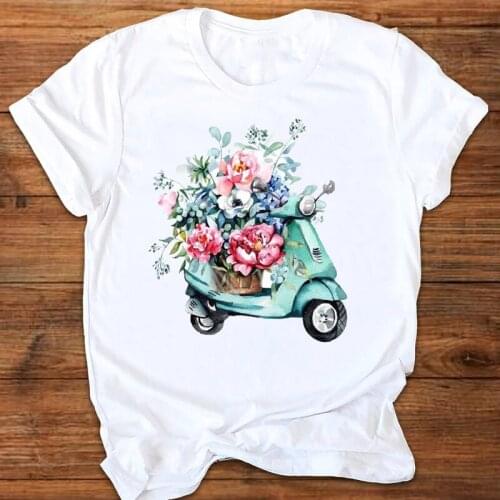 Summer Casual Womens T-shirt T Shirt Aesthetic Electric Car Print Tshirt Harajuku T Shirt Short Sleeve Tshirt