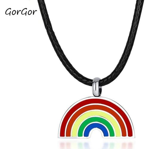 GorGor Necklace Men Stainless Steel Pattern Half Rainbow Pendant Rope Chain Individuality Simplicity Accessories PPN-044