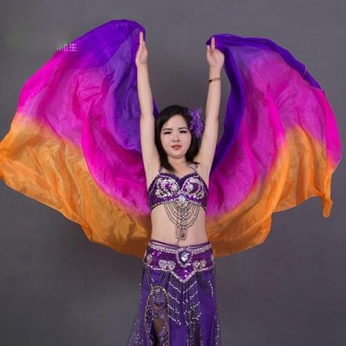 Hot sale yellow and red dyed 100% pure natural silk veils for belly dance 270cm long for dancer show on the stage hand veil