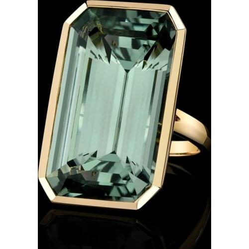 Fashion Large Green Square Crystal Ring Wedding Cubic Zirconia Rings for Women Gold Color Anniversary Party Jewelry Gifts