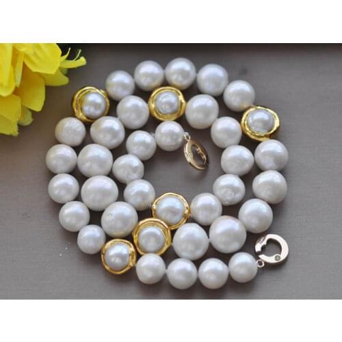 MCT·STAR Z10348 20" 14mm Round White Edison Keshi gold-plating Pearl Necklace