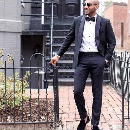 Handsome Black Groomsmen Wedding Tuxedos For Groom Slim Fit Shawl Lapel Best Man Wear Party Prom Blazer Suit(Jacket+Pants)